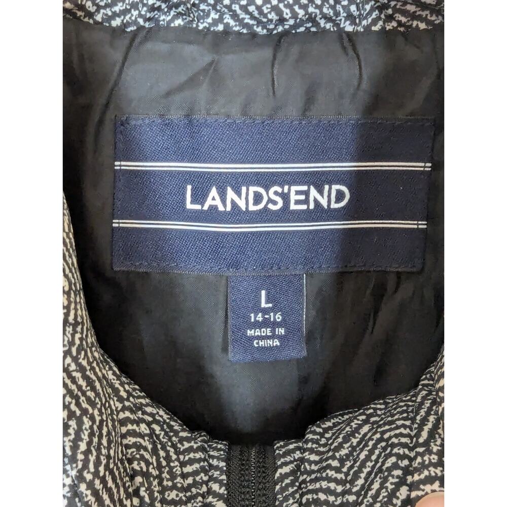 Lands End Womens Large 14-16 Down Filled Puffer Vest Black White Houndstooth EUC - Picture 3 of 7